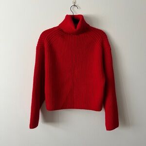 H&M Red Ribbed Turtleneck Sweater, Size S, Boxy, Long Sleeved